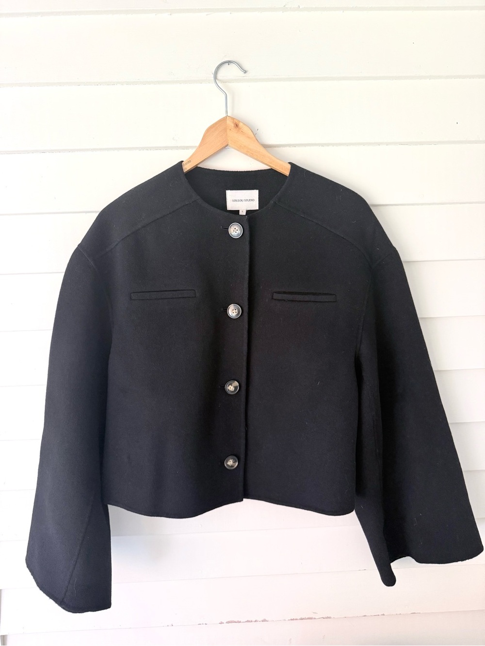 Loulou Studio Merino Wool Cashmere Back Collarless Jacket L